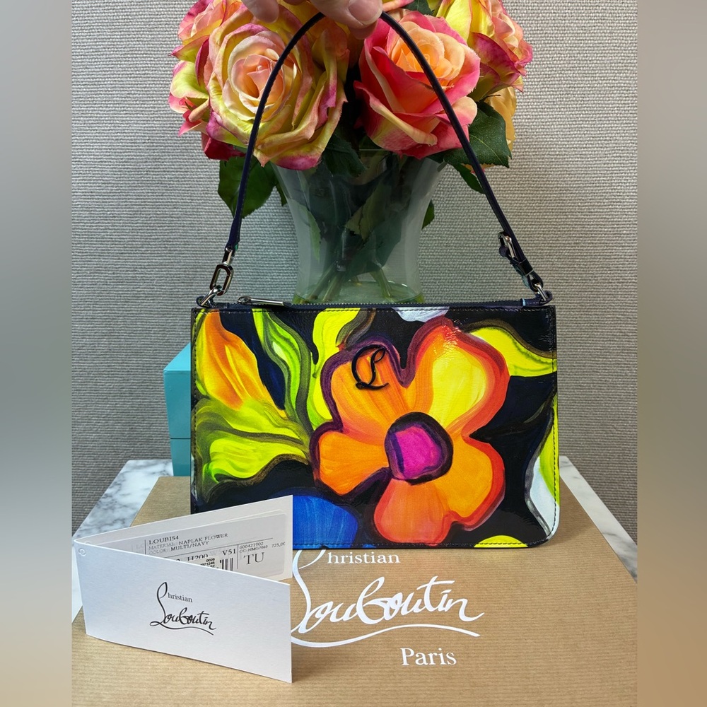 NWT Christian Louboutin Naplak Floral Loubi54 leather pochette Clutch